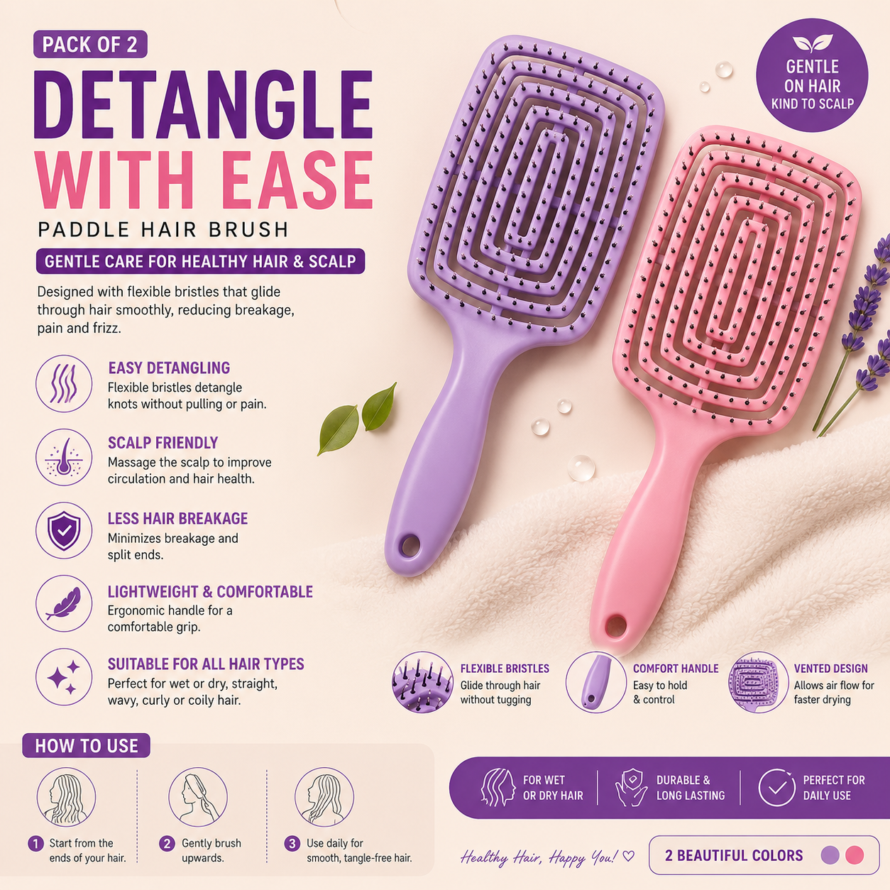 Detangling Hair Comb For Curly & Freeze Hairs